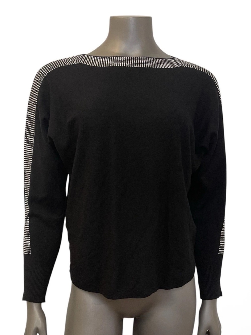 Liv Milano Sweater Women’s M Black Rhinestone Soft Viscose Boatneck